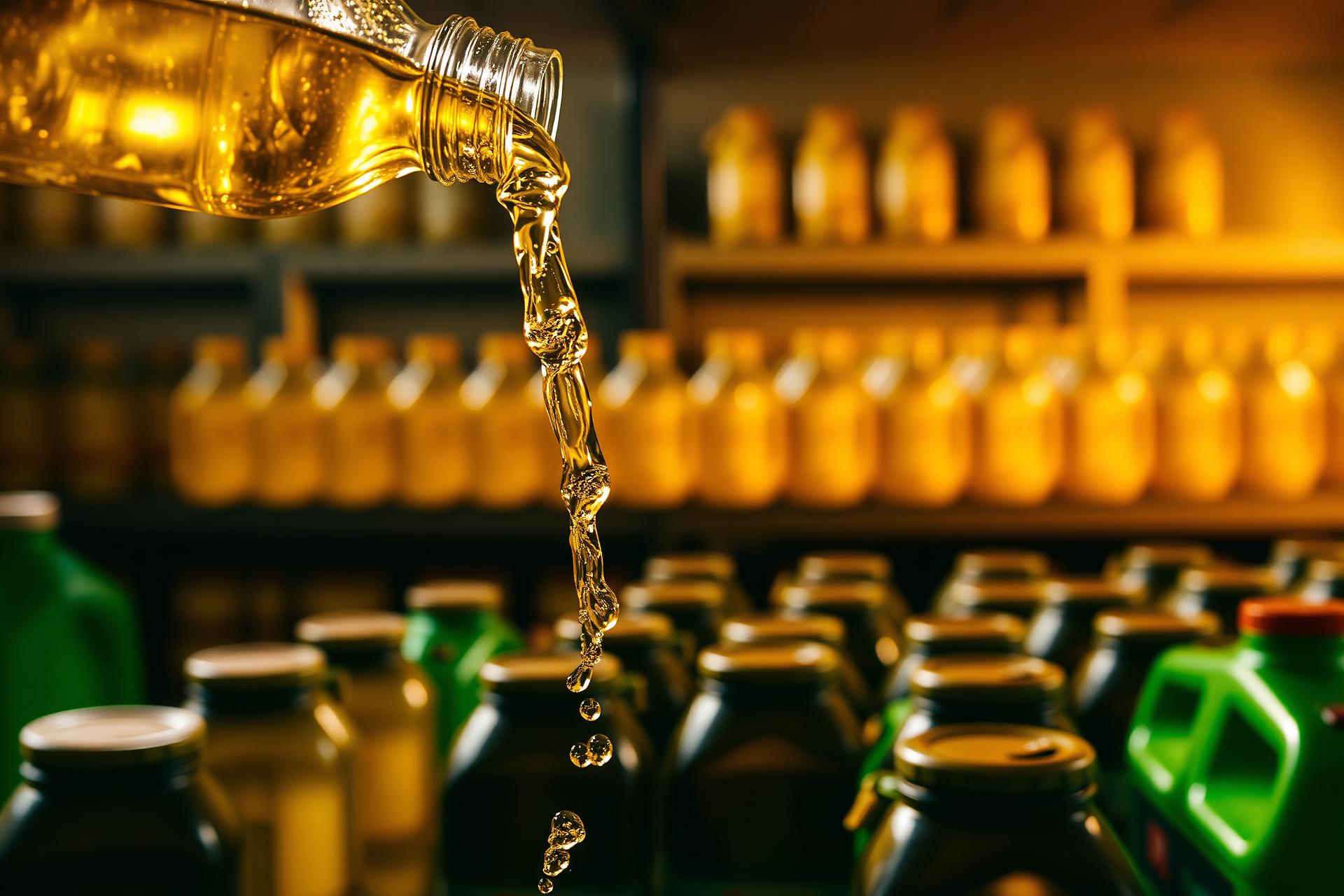 Golden cooking oil pour
